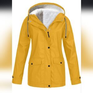 Yellow Hooded Plush Lining Plus Size Jacket